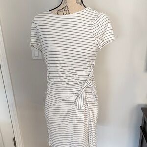 Ann Taylor White and Black Striped Midi Dress Medium petite